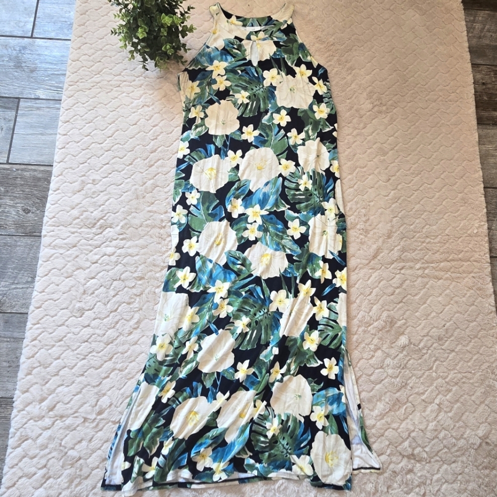 J. Jill Tropical Floral Print Vacation Resortwear Sleeveless Maxi Dress, Size M